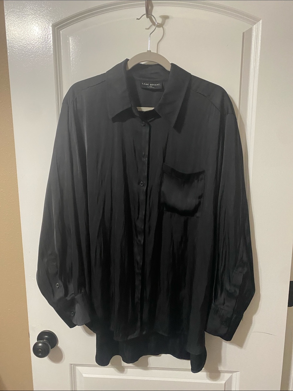 Lane Bryant Black Satin Button-Front Blouse